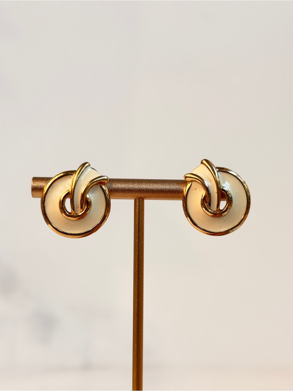 Monet Gold and Cream Knot Clip Earrings